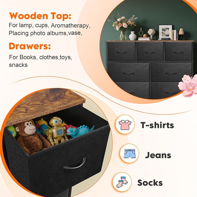 Dresser for Bedroom with 7 Drawers, Chest of Drawers, Storage Drawers Organizer - Image 7