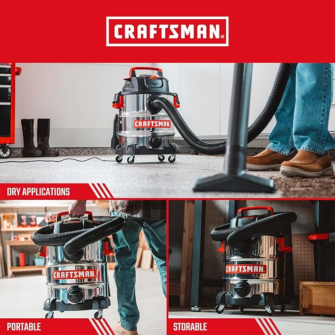 CRAFTSMAN CMXEVBE17155 10 Gallon 6.0 Peak HP Stainless Steel Wet Dry Vac - Image 4