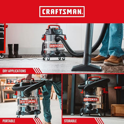 CRAFTSMAN CMXEVBE17155 10 Gallon 6.0 Peak HP Stainless Steel Wet Dry Vac - Image 4