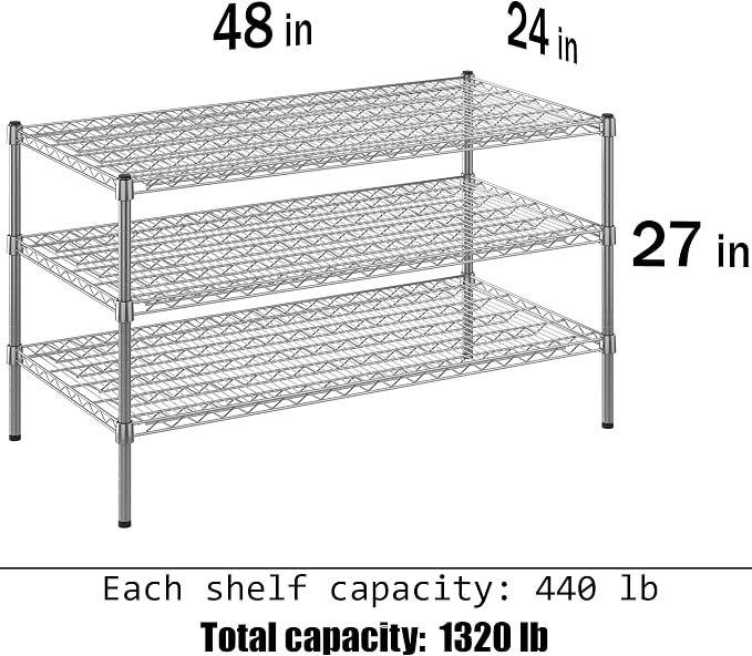 24" Deep x 48" Wide x 27" Height Wire Shelving Kit | 3-Tier | NSF Commercial - Image 3