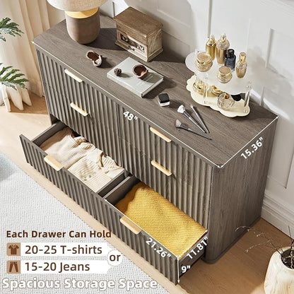 LEYAOYAO Fluted 6 Drawers Dresser Set of 2, Curved Profile Design, Dresser TV - Image 7