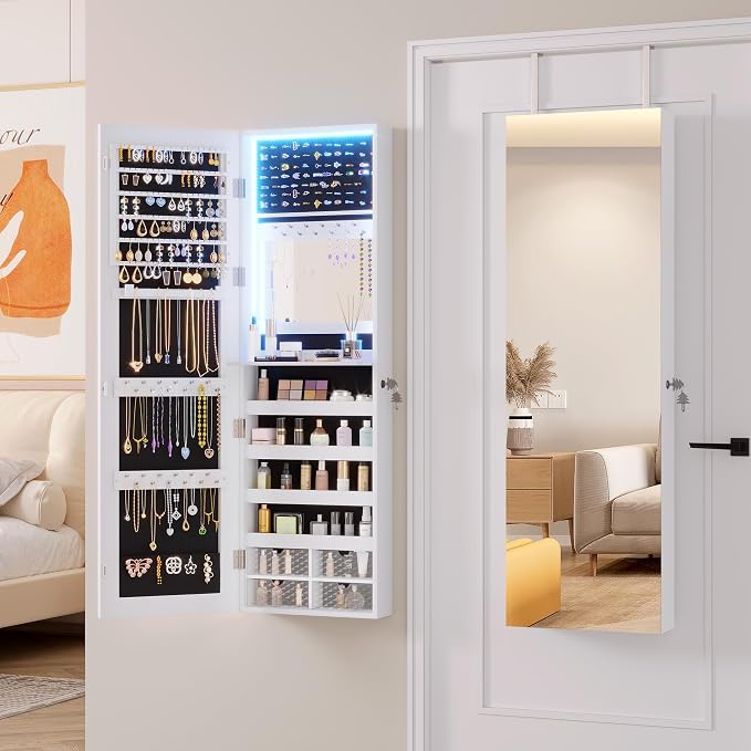 Vlsrka 47.2" LED Jewelry Mirror Cabinet, Wall/Door Mounted Jewelry Armoire - Image 7