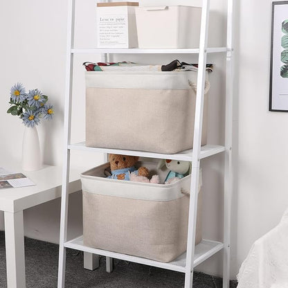 Bidtakay Beige Storage Basket Large Fabric Cloth Baskets Tall Rectangular Shelf - Image 4