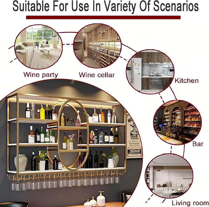 71IN Large Wall Mount Wine Rack, Metal 4 Tier Hanging Bottle Holder - Image 7