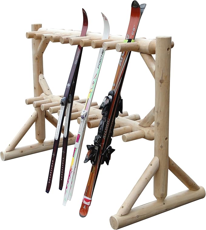 17-Place Freestanding Log Ski Rack Holder, Indoor & Outdoor Snowboard Racks - Image 4