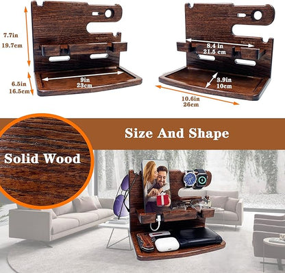 Gifts for Men Women Dad Husband Boyfriend Wood Phone Docking Station Nightstand - Image 3