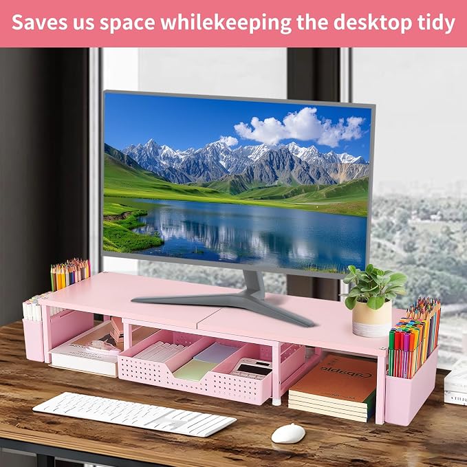 OPNICE Wood Desk Organizers and Accessories, Dual Monitor Stand Riser - Image 5