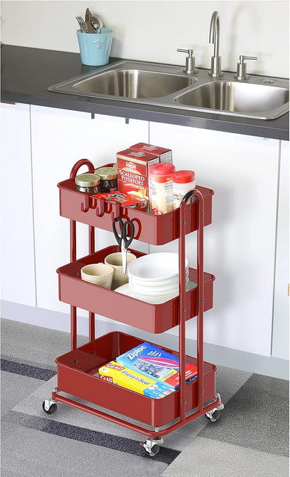 Simple Houseware 3-Tier Heavy Duty Metal Utility Rolling Cart - Image 5