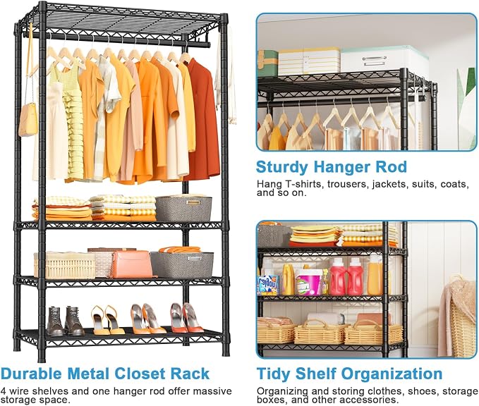 Ulif H4 Portable Closets, 4-Tier Metal Clothes Garment Rack - Image 6