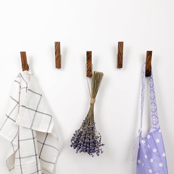 Wall Hooks - Set of 4 - Dark Walnut or Light Ash Wood Coat Hooks - Image 2