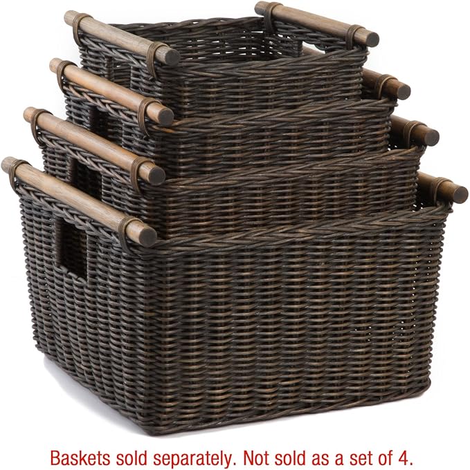 The Basket Lady Deep Pole Handle Wicker Storage Basket, 15 in L x 15.5 in W x - Image 4