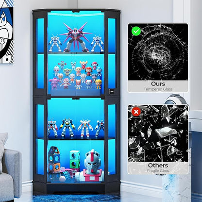 IRONCK 71 Inch Carbon Fiber Corner Glass Display Cabinet - Image 6