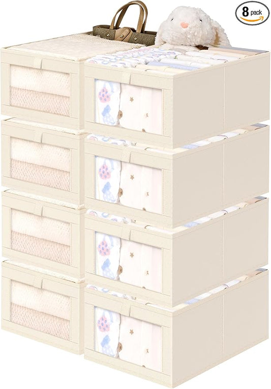 Criusia Beige Linen Closet Organizers and Storage, 8 Pack Foldable Mesh Window by Criusia