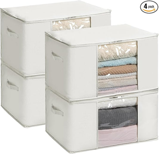 TYEERS Large Storage Bags with Zipper and Clear Window, Cotton Blended Fabric by StorageOrganization