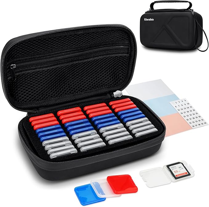 EVA PU SD Card Case with 40 PCS Individual Plastic Memory Card Holder by Kiorafoto