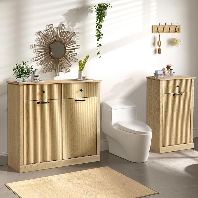 Grepatio Tilt Out Fluted Laundry Hamper Cabinet, 22 Gallon Double Hidden - Image 3