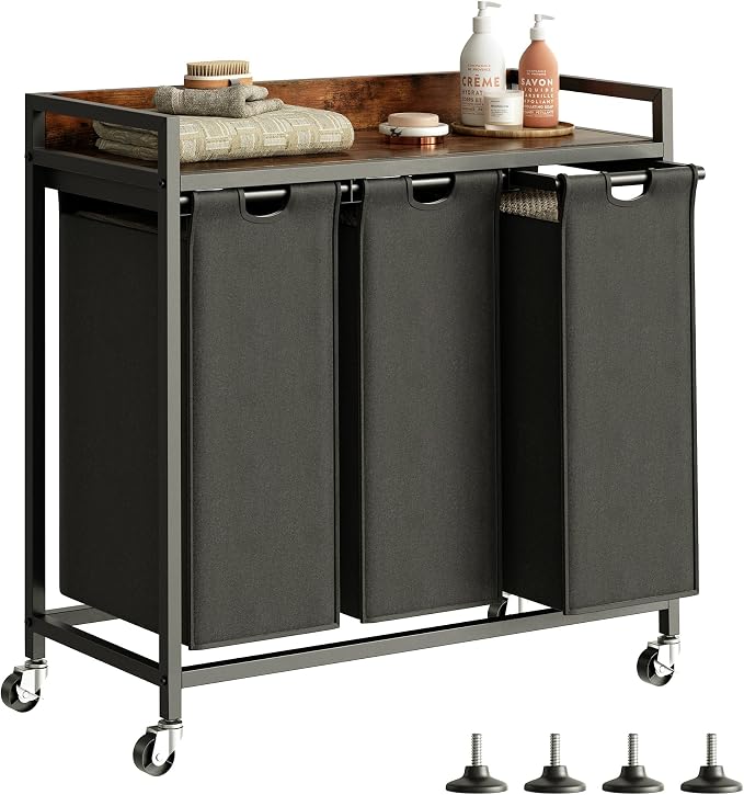 Laundry Hamper with Shelf, Laundry Basket 3 Section, Laundry Sorter with by Herture