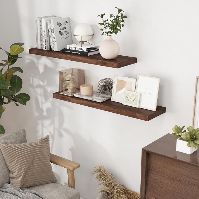 Fun Memories 40 Inch Floating Shelvese, Farmhouse Wood Wall Shelves - Image 2