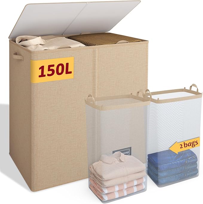150L Laundry Hamper 2 Section, Large Laundry Hamper by Vincona