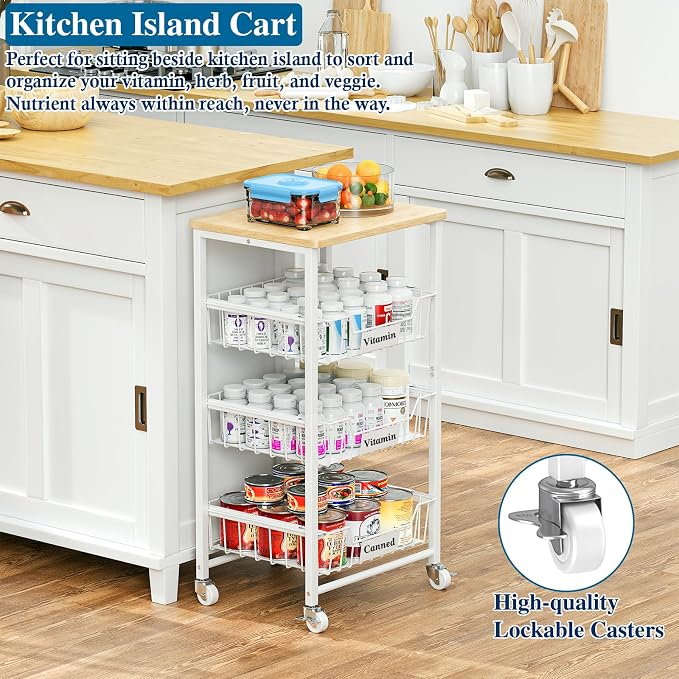4-Tier Small Kitchen Storage Cart on Wheels - Image 4