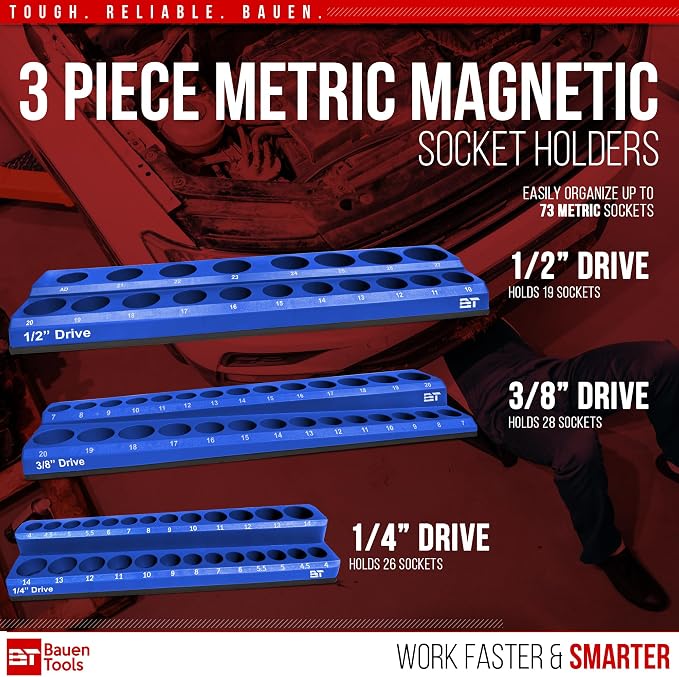 Magnetic Socket Organizer Set -3 Piece Metric Magnetic Socket Holder Set Blue - Image 6