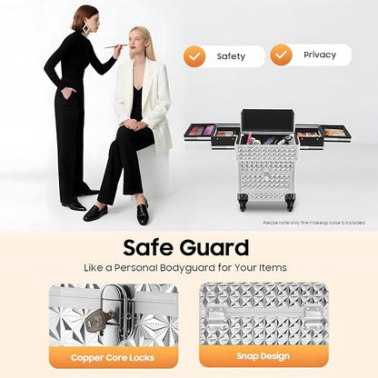 Rolling Makeup Train Case with Drawers, Portable Rolling Makeup Cart with Wheels - Image 3