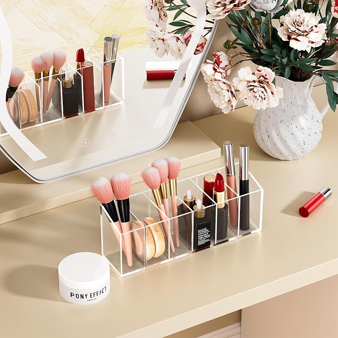 Acina 2PCS Clear Makeup Brush Holder Organizer Acrylic 3-Slots Cosmetic Brushes - Image 4