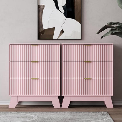 Night Stand Set 2, Bedside Table & End Table, Mid Century Modern Fluted Wood by WODEER