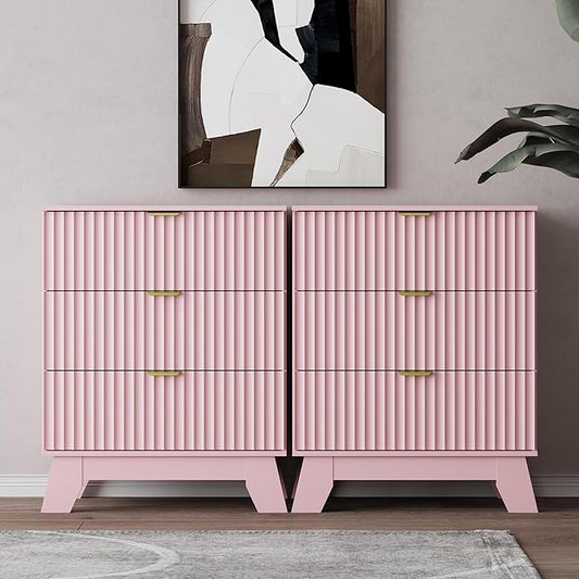 Night Stand Set 2, Bedside Table & End Table, Mid Century Modern Fluted Wood by WODEER