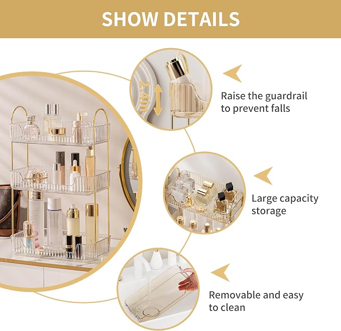YCIA&DONE Bathroom Organizer Countertop, Makeup Storage, Skincare Cosmetic Tray - Image 3