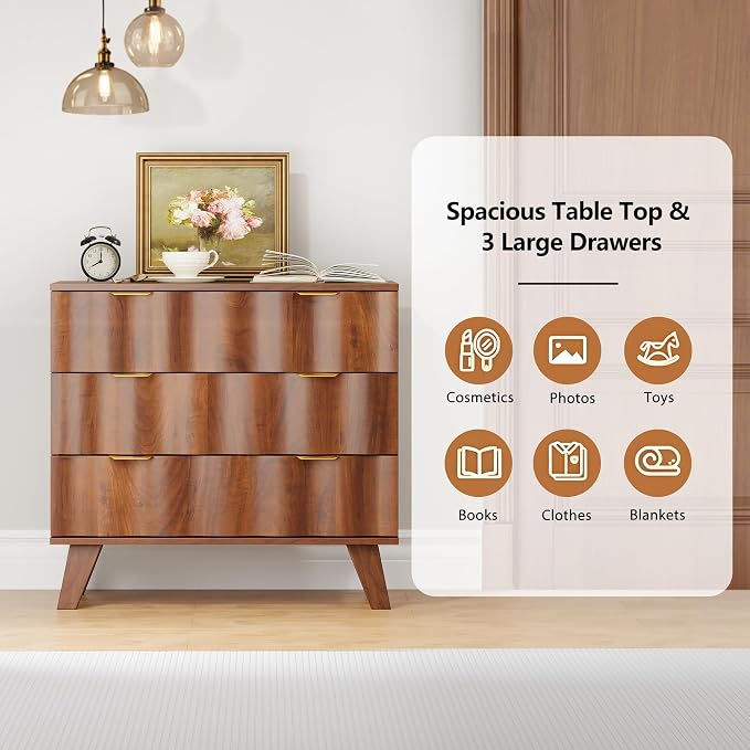 3 Drawer Dresser, Fluted Chest of Drawers - Image 7