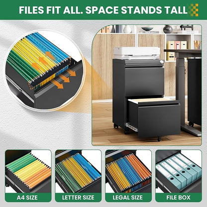 2 Drawer Locking Under Desk Metal Storage Cabinet on Wheels - Image 7