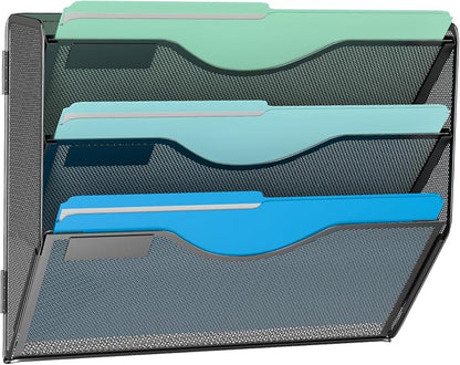 3 Tier Hanging Wall File Organizer, Mesh Mail Paper Orgnization Hanging File by Gawerk