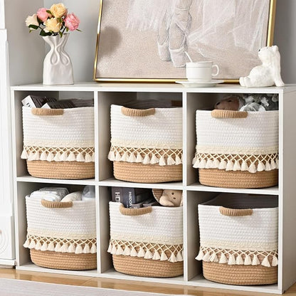 3 Pack Storage Basket for Shelves, Boho Cotton Rope Storage Bins - Image 6