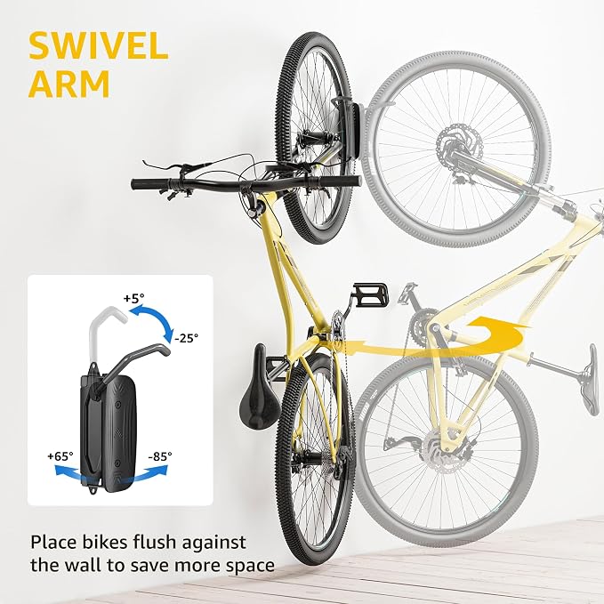 monTEK Swivel Bike Wall Mount – 4 Pack Garage Bike Hanger & Space-Saving - Image 2