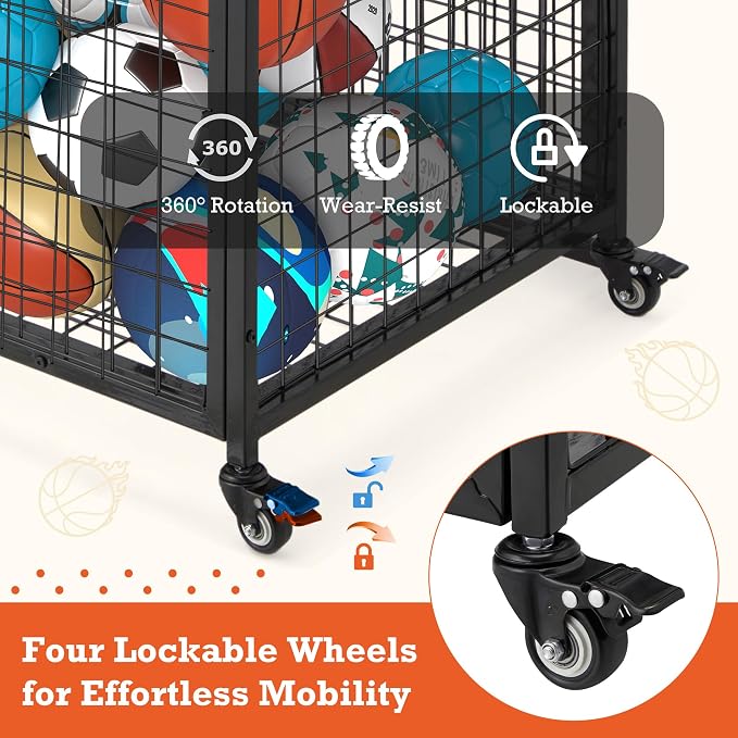 AECOJOY Ball Cart Storage, Rolling Basketball Bin - Image 4