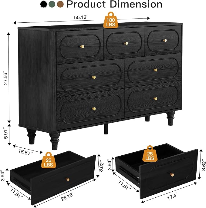 ORRD 7 Drawer Fluted Dresser for Bedroom, Mid Century Modern Chest of Drawers - Image 2