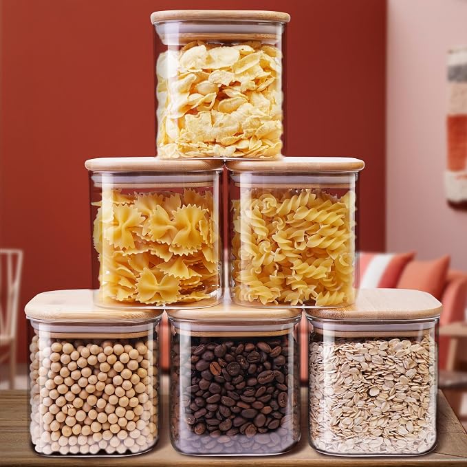 Square Glass Jars with Bamboo Lids 27 FL OZ, Glass Canisters with Airtight Lids - Image 8