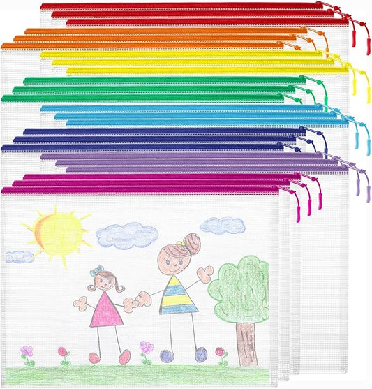 24pcs Mesh Zipper Pouch Bags Puzzle Storage Bags, A4 13x9 Inches Large Reusable by YOPCDJ