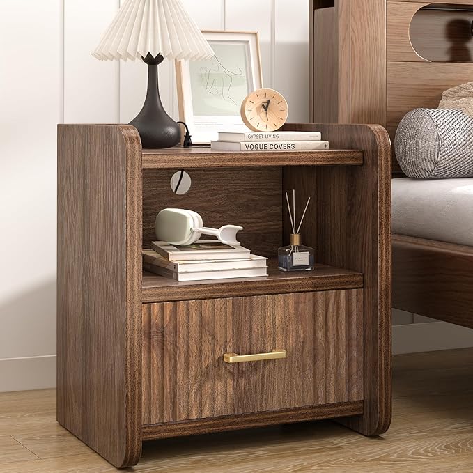 Night Stand with Charger Station, Fluted Nightstands Set of 2 with Drawer - Image 4