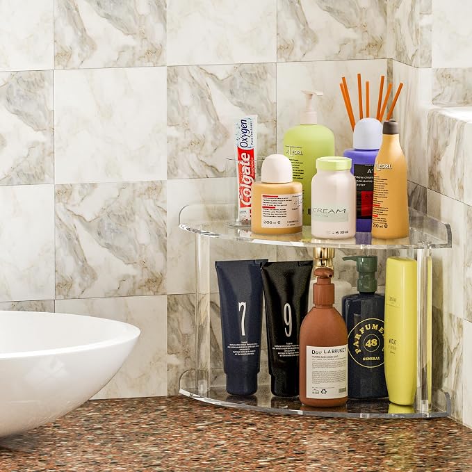 2 Tier Acrylic Corner Shelf Organizer Storage 9.5x9.5x8 Inch, Transparent - Image 4