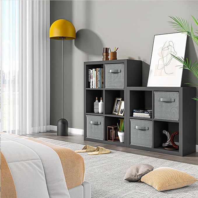 furtble Bookshelf with Storage Bins, 6 Cube Storage Organizer, Modern Wood - Image 2