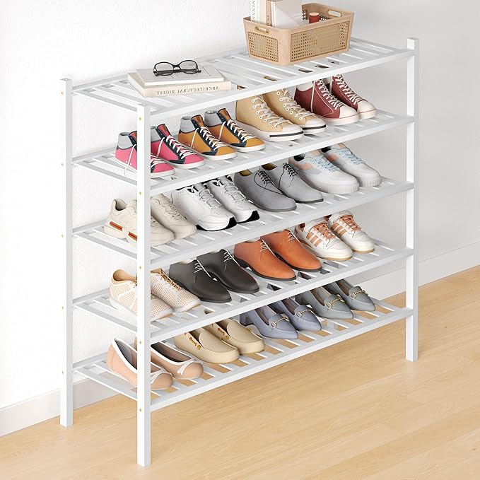 Smiry Bamboo Shoe Rack for Closet, 5 Tier Long Wooden Stackable Shoe Organizer by Smiry