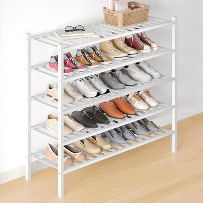 Smiry Bamboo Shoe Rack for Closet, 5 Tier Long Wooden Stackable Shoe Organizer by Smiry