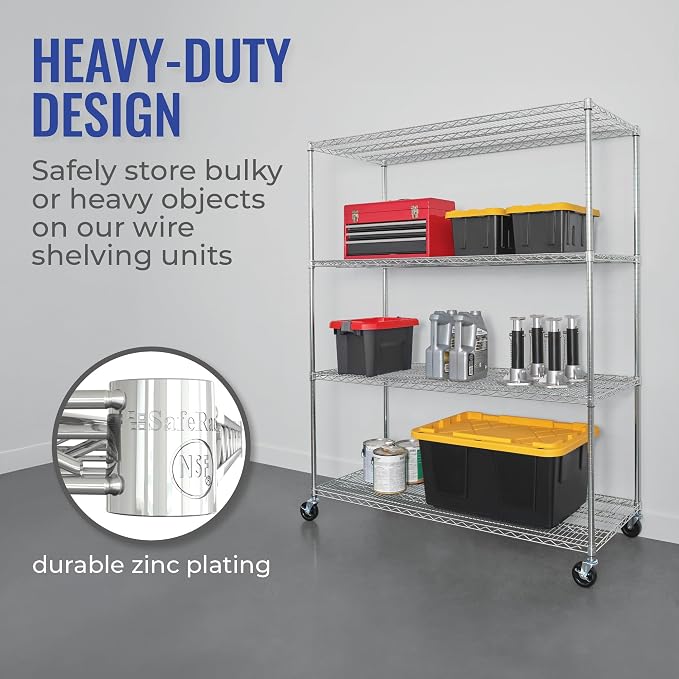 SafeRacks WS-602472-ZW4 NSF Certified 4-Tier Heavy Duty Wire Rack Storage - Image 6