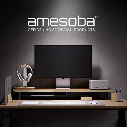 White Oak Dual‑Tier Ergonomic Desk Setup – Modern Wooden Monitor Stand & - Image 3