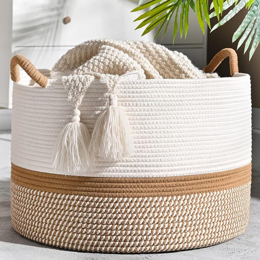 KAKAMAY Large Blanket Basket, Woven Baskets by KAKAMAY