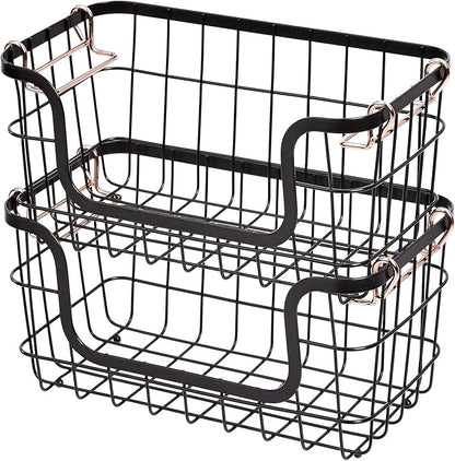 Amazon Basics Stackable Metal Wire Rectangular Storage Basket Set by AmazonBasics