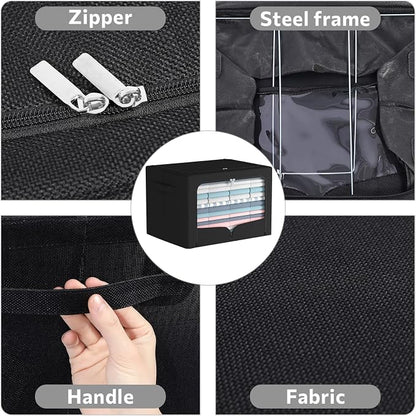 FHSQX 3 Pack Clothes Storage Bins Foldable Metal Frame Storage Box Stackable - Image 3