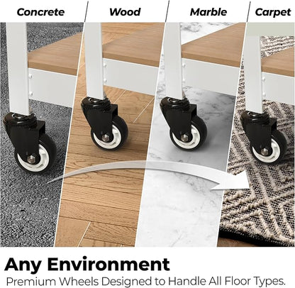 HOMEDANT House White 5-Tier Metal Boltless Rolling Cart Shelf Rack Casters - Image 3
